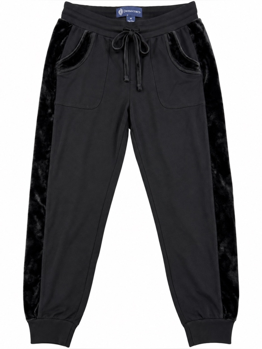 Democracy High Rise Black Velour Side Stripe Jogger Pants Medium Soft Loungers
